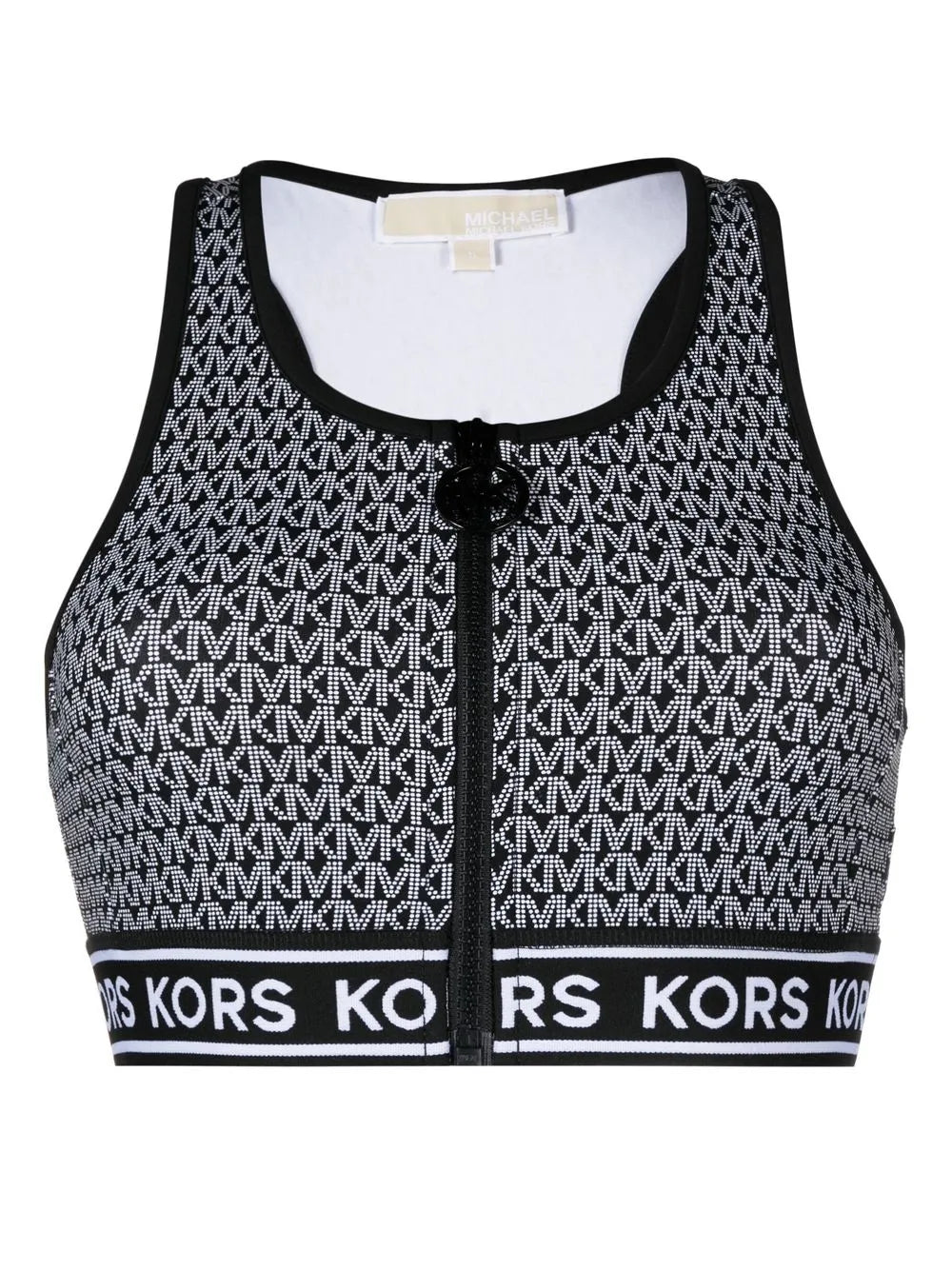 Monogram-Print Zip-Up Bikini Top