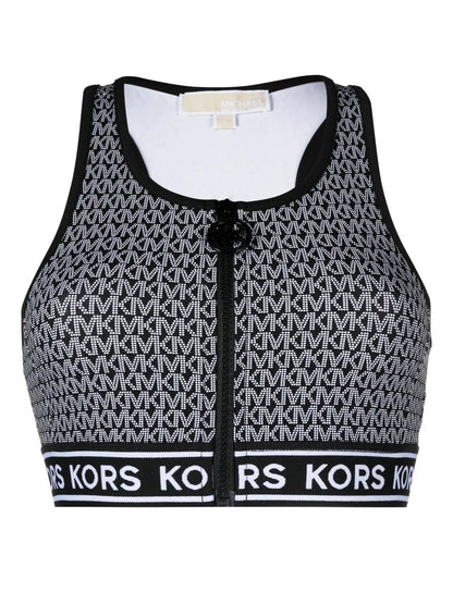 Monogram-Print Zip-Up Bikini Top
