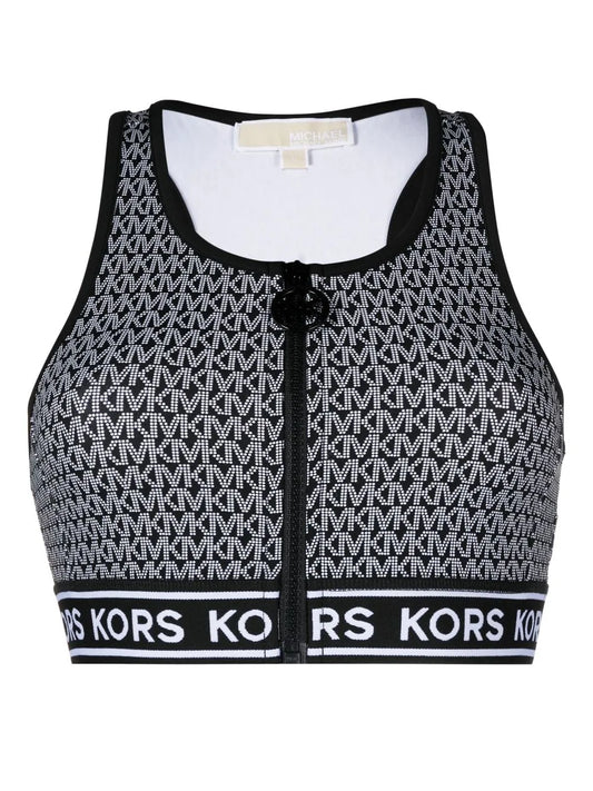 Monogram-Print Zip-Up Bikini Top