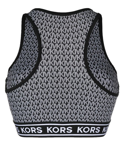 Monogram-Print Zip-Up Bikini Top