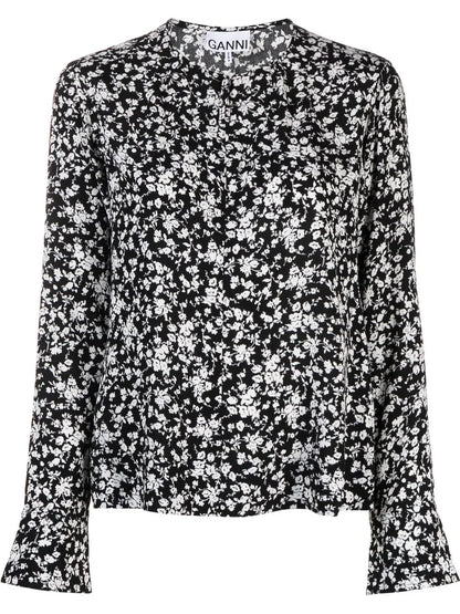 Floral-Print Crepe Blouse