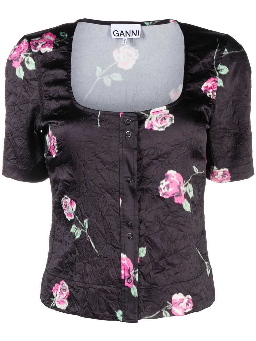 Floral-Print Crinkled Satin Blouse