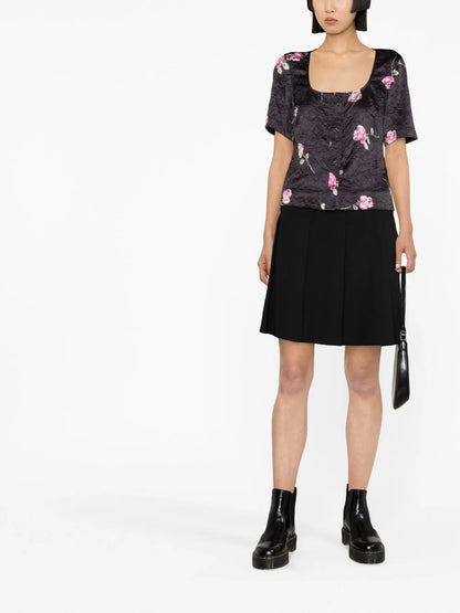 Floral-Print Crinkled Satin Blouse