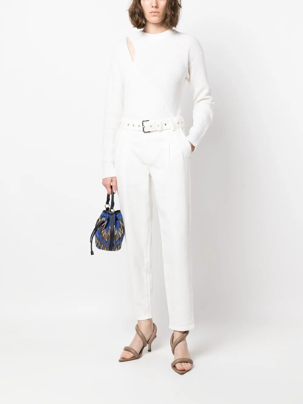 Pleat-Detail Belted Jeans
