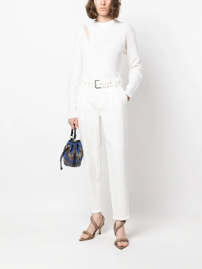 Pleat-Detail Belted Jeans