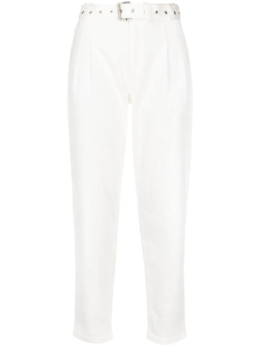 Pleat-Detail Belted Jeans