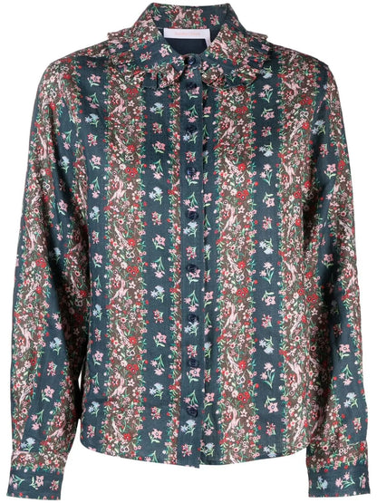 Floral-Print Ruffle-Collar Shirt