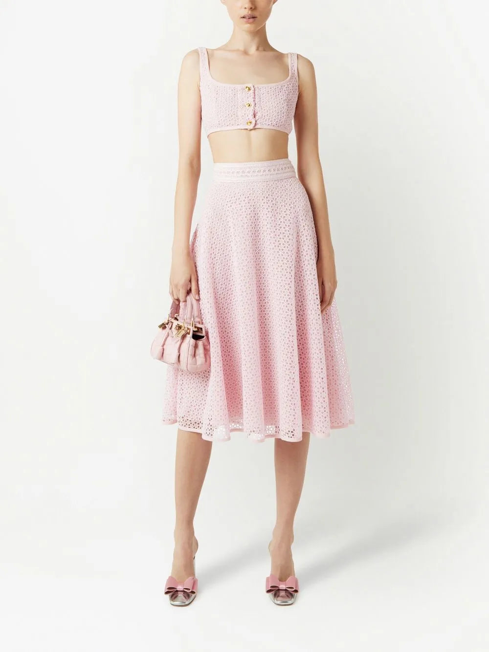Lace-Embroidered Sleeveless Crop Top