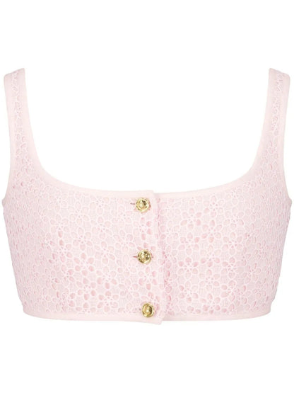Lace-Embroidered Sleeveless Crop Top