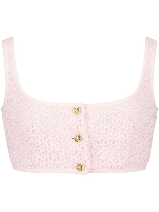 Lace-Embroidered Sleeveless Crop Top