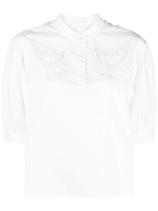 Broderie-Anglaise Puff-Sleeve Shirt