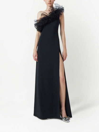 Ruffled One-Shoulder Gown