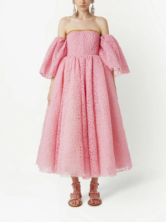 Lace-Embroidered Midi Dress