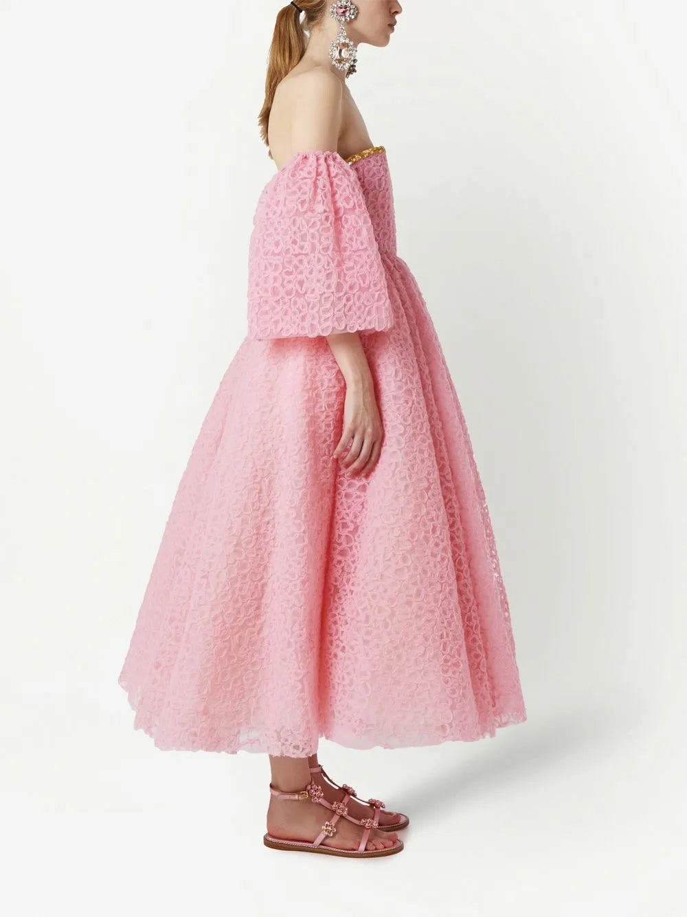 Lace-Embroidered Midi Dress