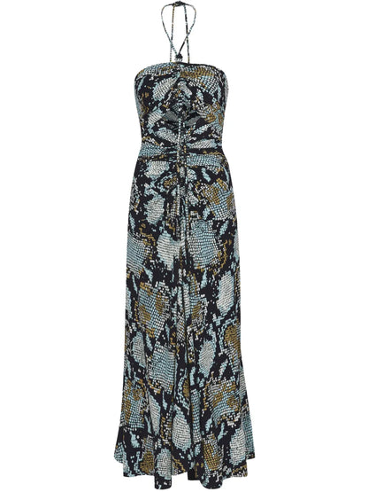 Snake-Print Halterneck Midi Dress
