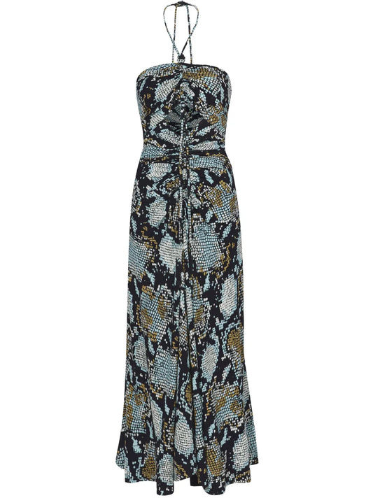Snake-Print Halterneck Midi Dress