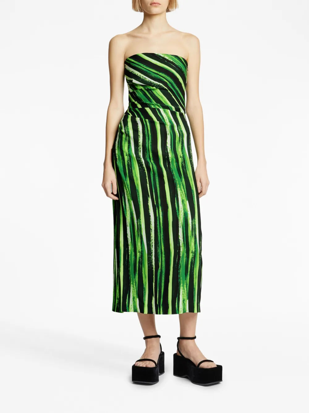 Graphic-Print Strapless Midi Dress