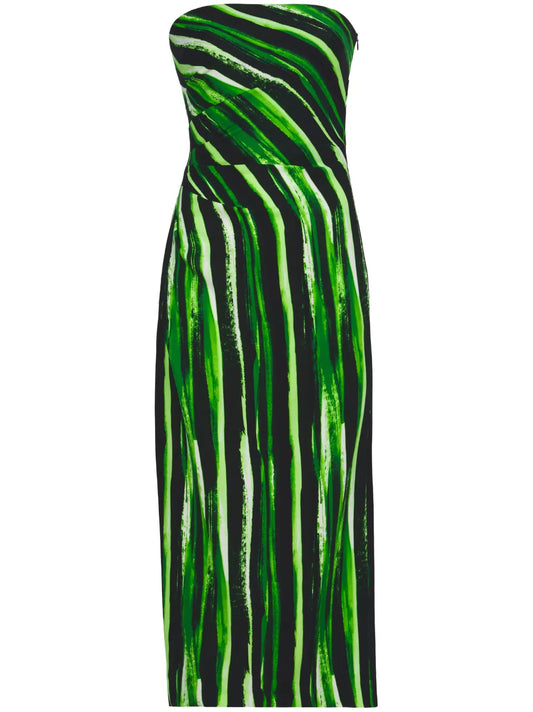 Graphic-Print Strapless Midi Dress