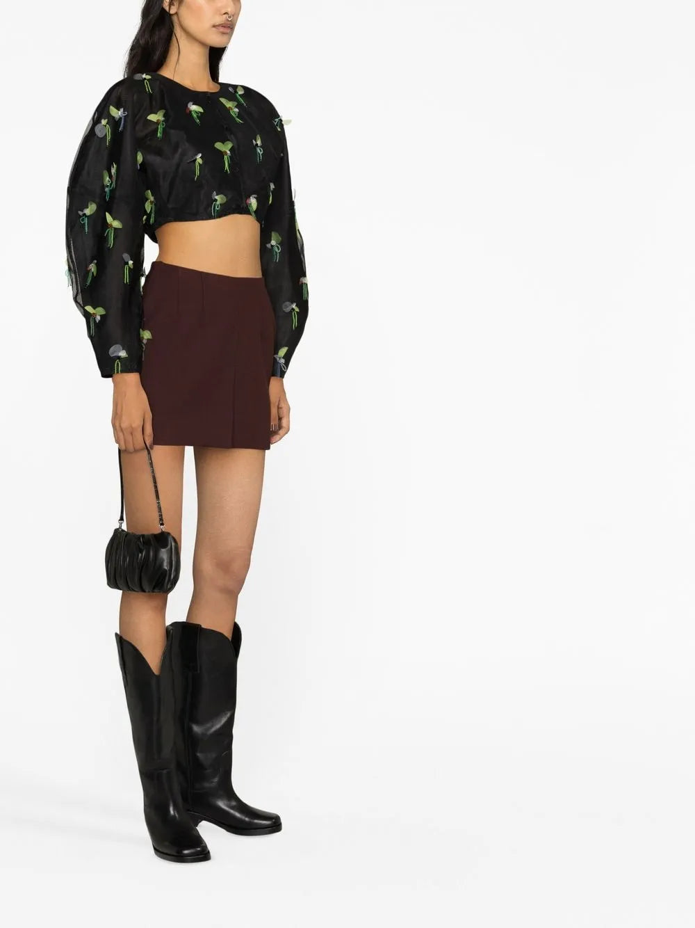 Bead-Embellished Cropped Blouse