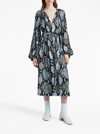 Snake-Print Crepe De Chine Shirtdress