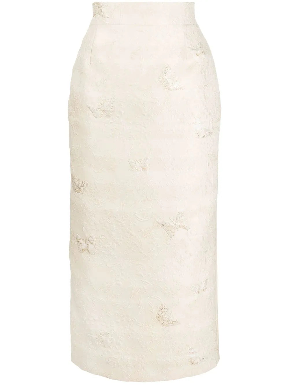 Butterfly-Jacquard Midi Pencil Skirt