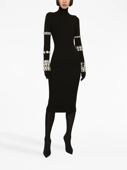 Kim Dolce&Gabbana Milano-Rib Embellished Midi Dress
