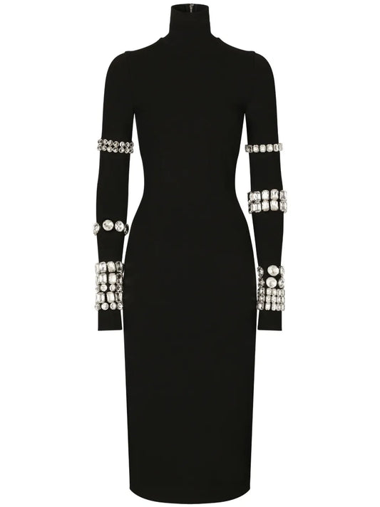 Kim Dolce&Gabbana Milano-Rib Embellished Midi Dress