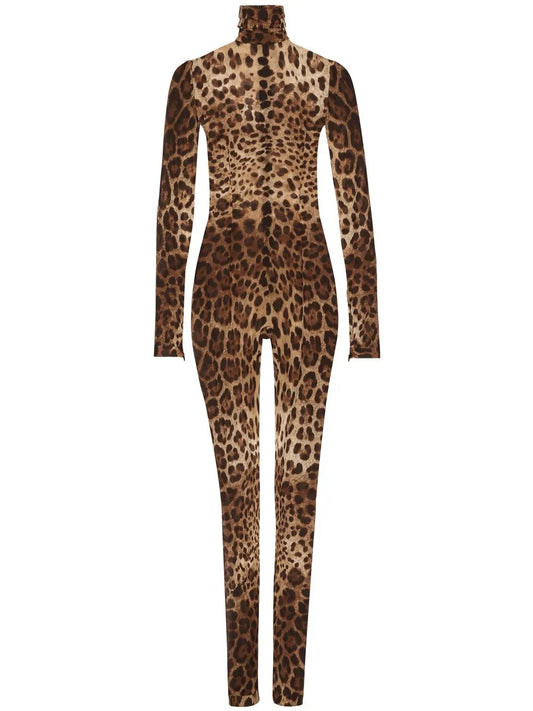 Kim Dolce&Gabbana Leopard-Print Sheer Jumpsuit