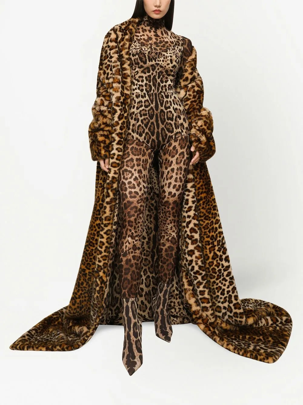 Kim Dolce&Gabbana Leopard-Print Sheer Jumpsuit