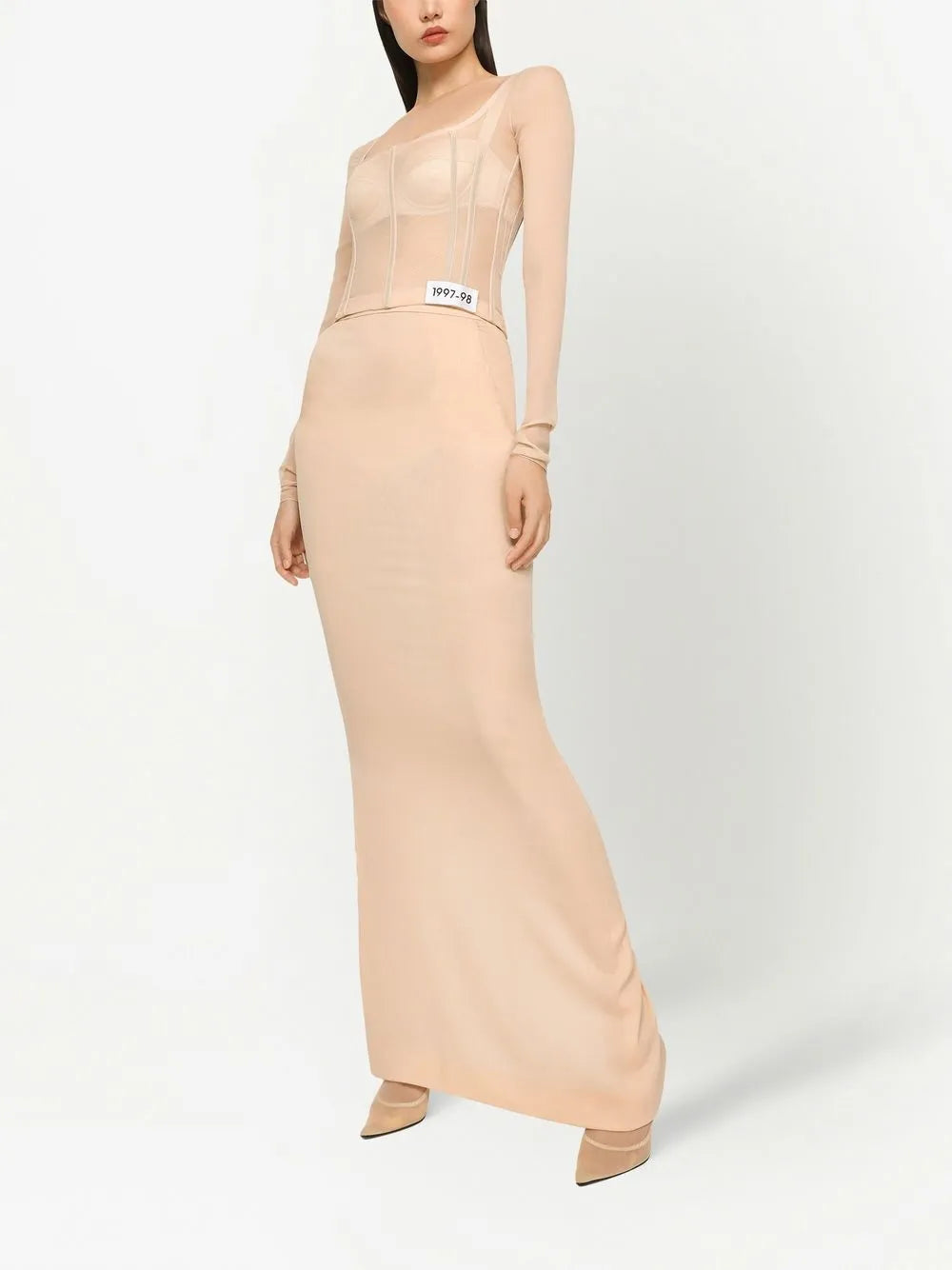 Kim Dolce&Gabbana Long-Sleeve Sheer Corset Top