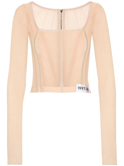 Kim Dolce&Gabbana Long-Sleeve Sheer Corset Top