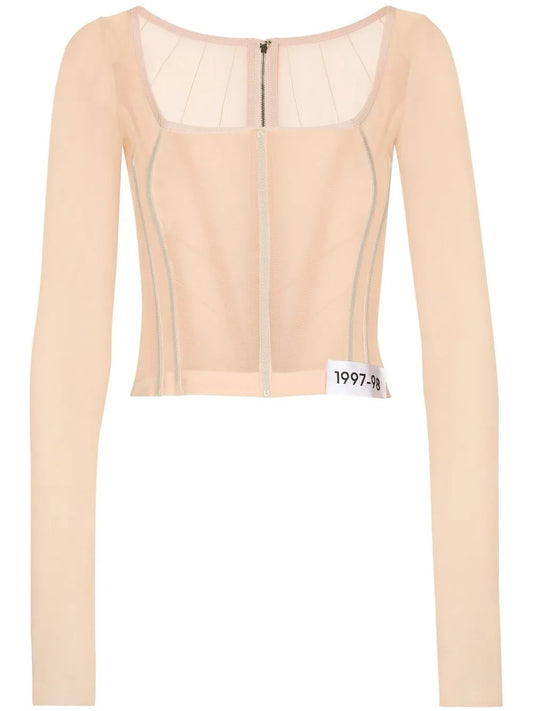 Kim Dolce&Gabbana Long-Sleeve Sheer Corset Top