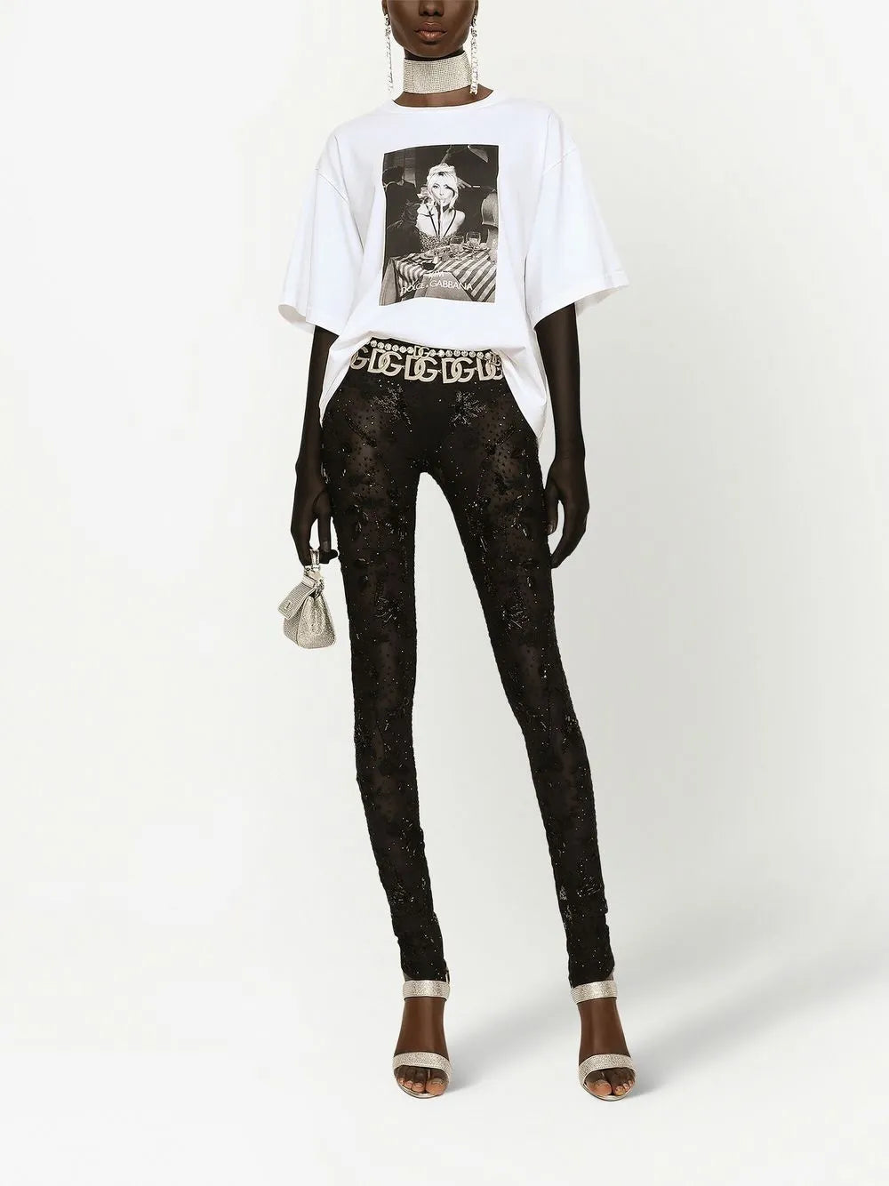 Kim Dolce&Gabbana Embroidered Tulle Leggings