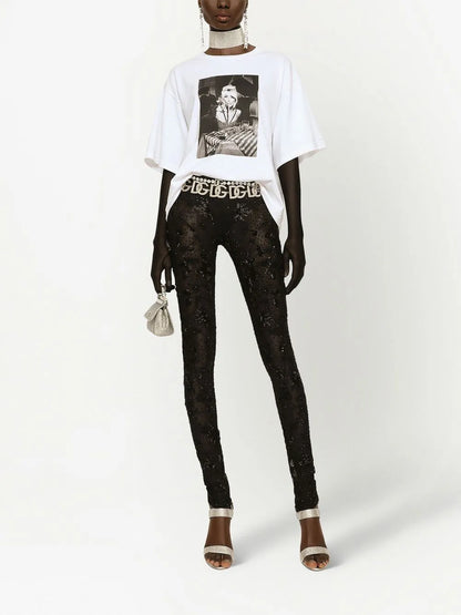 Kim Dolce&Gabbana Embroidered Tulle Leggings