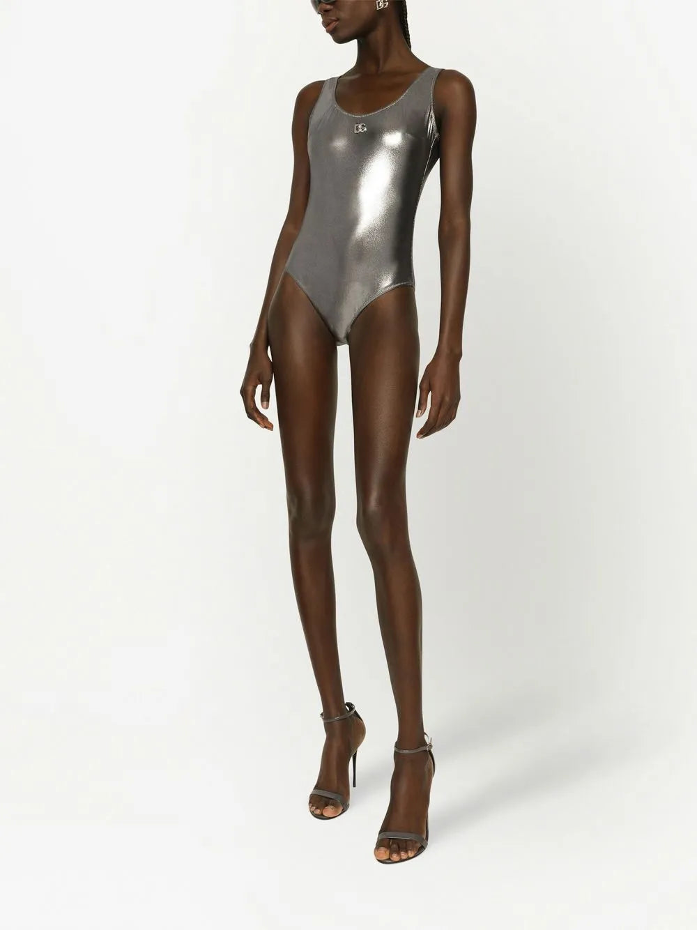Kim Dolce&Gabbana Foiled-Effect Racer Swimsuit