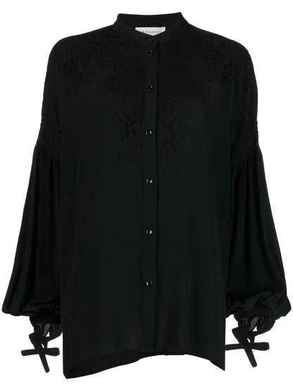 Lace-Panel Long-Sleeve Blouse