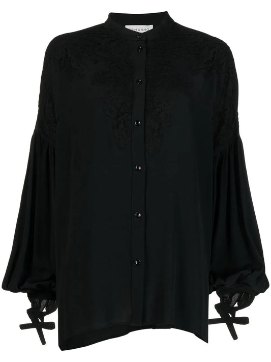 Lace-Panel Long-Sleeve Blouse