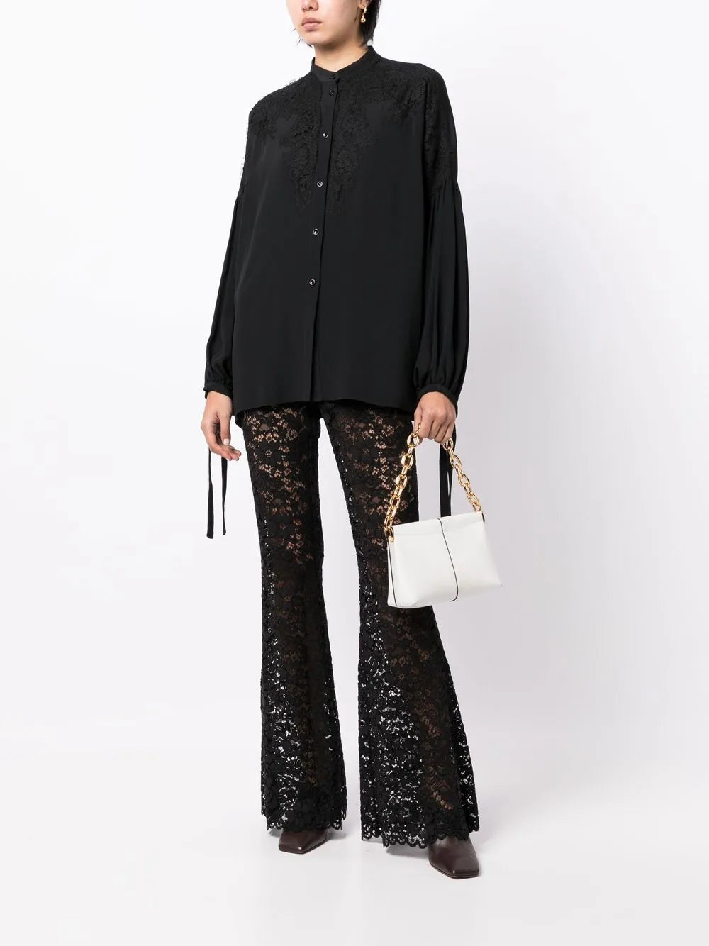 Lace-Panel Long-Sleeve Blouse