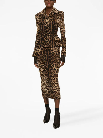 Leopard-Print Midi Skirt