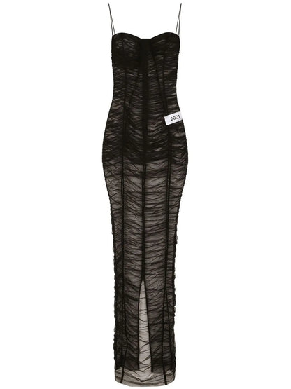 Kim Dolce&Gabbana Gathered-Detail Sheer Maxi Dress