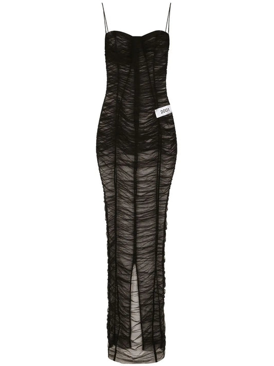 Kim Dolce&Gabbana Gathered-Detail Sheer Maxi Dress