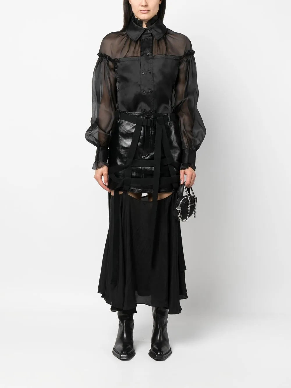 Leather Harness Midi Skirt