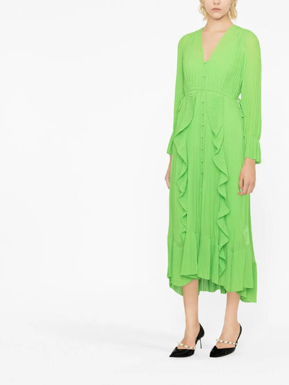 Pleated Ruffled Midi Dress