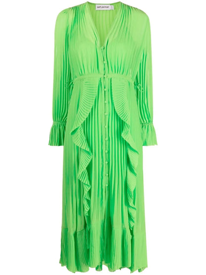 Pleated Ruffled Midi Dress
