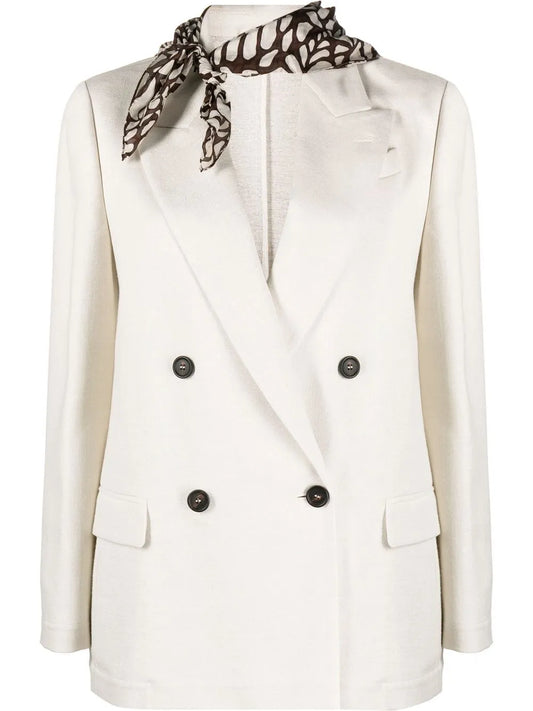 Scarf-Detail Double-Breasted Blazer