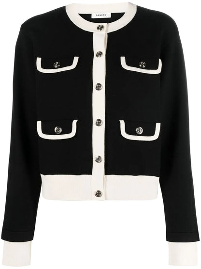 Contrast-Trim Buttoned Cardigan
