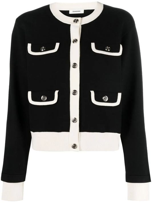 Contrast-Trim Buttoned Cardigan