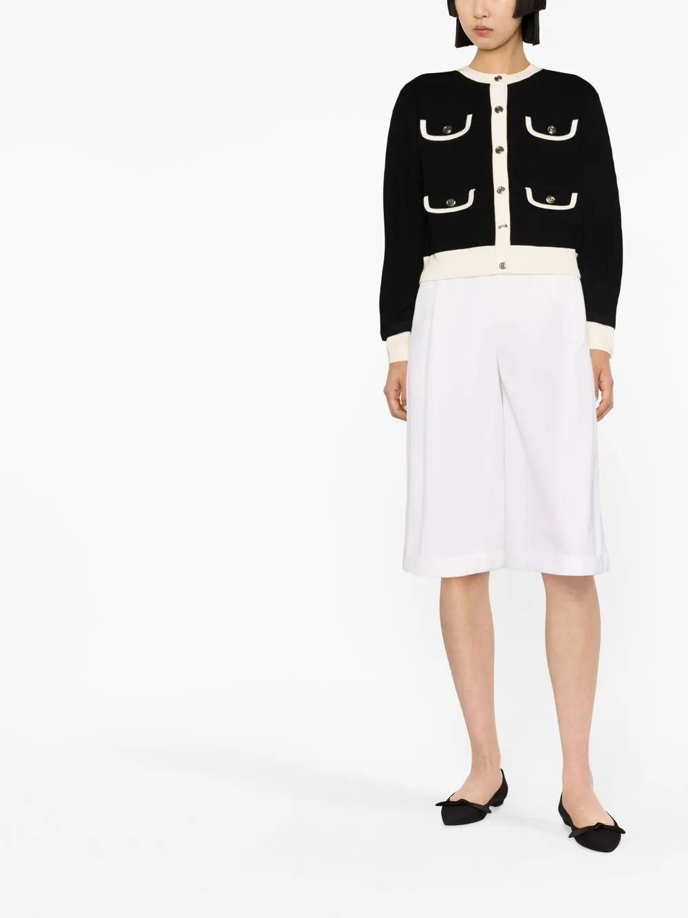 Contrast-Trim Buttoned Cardigan