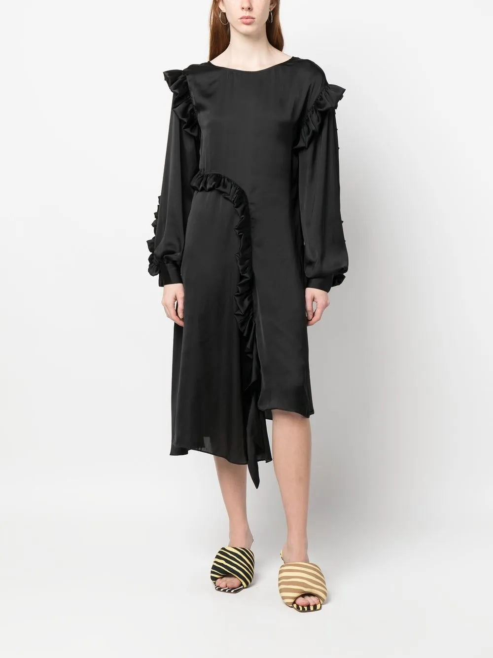 Ruffled Long-Sleeved Maxi Dress