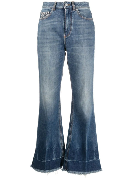 Frayed-Edge Cropped Jeans